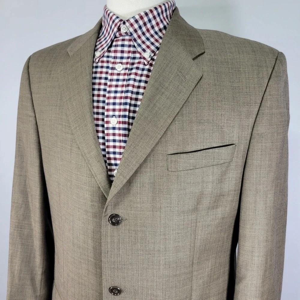 Calvin Klein Men's Sport Coat Blazer Three Button Brown Shark Skin Wool Size 42L